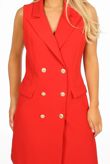 Red Sleeveless Double Button Blazer Dress