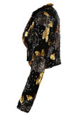 Floral Sequin Pattern Cropped Blazer  in Black