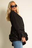 Black Frilled Double Breasted Asymmetric Blazer