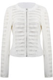 White PVC Piped Front Zip Up Biker Jacket