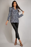 Black Leopard Print Blazer With Exaggerated Shoulder