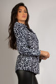 Black Leopard Print Blazer With Exaggerated Shoulder