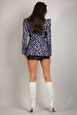 Purple Leopard Print Blazer With Exaggerated Shoulder