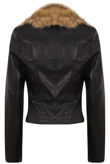 Black PVC Detachable Fur Collar Zip Pocket Jacket