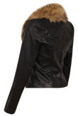Black PVC Detachable Fur Collar Zip Pocket Jacket