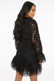 Black Floral Embroidery Lined Shift Dress