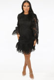 Black Floral Embroidery Lined Shift Dress