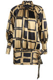 Gold Side Knotted High Neck Satin Dress