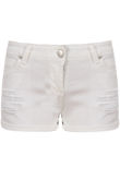 Cream Ripped Fold & Button Up Jeans Shorts