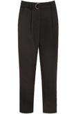 Black Belted Front Pleated Zip Up Pants