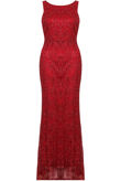 Red Mesh Glitter Textured Maxi Dress