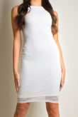 White Lace Textured Lined Midi Dress