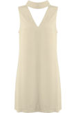 White Tab Neck Cut Out Shift Dress 