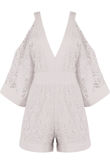 White Lace Mesh Cold Shoulders Playsuit 