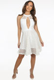 Laser Cut High Neck Skater Dress In White