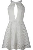 Laser Cut High Neck Skater Dress In White