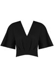 V Neck Tie Back Crop Top In Black