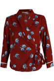 Burgundy Flower Printed Crossover Tops