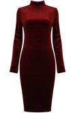 Burgundy Velvet High Neck Bodycon Dress