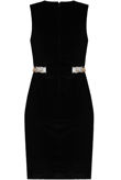Black Velvet Front Ring Trimming Bodycon Dress