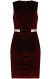 Wine Velvet Front Ring Trimming Bodycon Dress