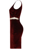 Wine Velvet Front Ring Trimming Bodycon Dress