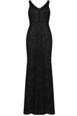 Black Netted Back Zip Up Glittered Maxi Dress 