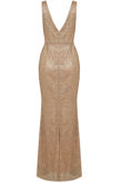 Gold Netted Back Zip Up Glittered Maxi Dress