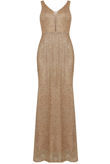 Gold Netted Back Zip Up Glittered Maxi Dress