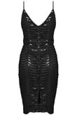 Black Sequin Mesh Overlay Party Dress 