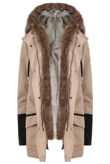 Beige PVC Sleeves Fur Lined Parka