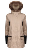 Beige PVC Sleeves Fur Lined Parka