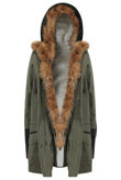 Khaki PVC Sleeves Fur Lined Parka