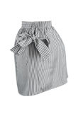 Striped Mini Skirt with Side Knots in Black