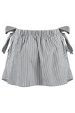 Striped Mini Skirt with Side Knots in Black