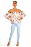Floral Off The Shoulder Layered Chiffon Top White