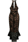 Black Contrast Crochet Midi Dress With Fishtail Hem