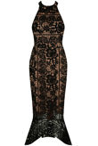 Black Contrast Crochet Midi Dress With Fishtail Hem