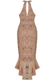 Rose Contrast Crochet Midi Dress With Fishtail Hem