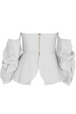 White Cotton Bandeau Peplum Top With Puff Sleeve