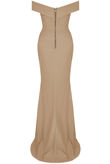Beige Bardot Fishtail Maxi Dress