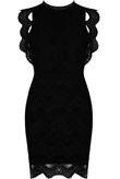 Black Crochet Lined Back Zip Up Bodycon Dress