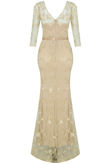 Beige Flower Foil Crochet Netted Maxi Dress