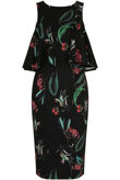  Black Frilled Floral Printed Midi Dress