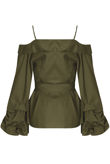 Wrap Blouse With Puff Sleeve In Khaki