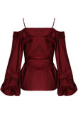Wrap Blouse With Puff Sleeve In Wine