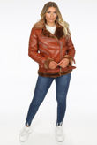 Camel Faux Leather Shearling Coat