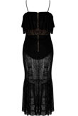 Sheer Lace Midi Dress With Ruffle Hem In Black-Copy
