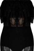 Sheer Lace Midi Dress With Ruffle Hem In Black-Copy