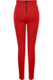Red High Waist Button Trim Trousers